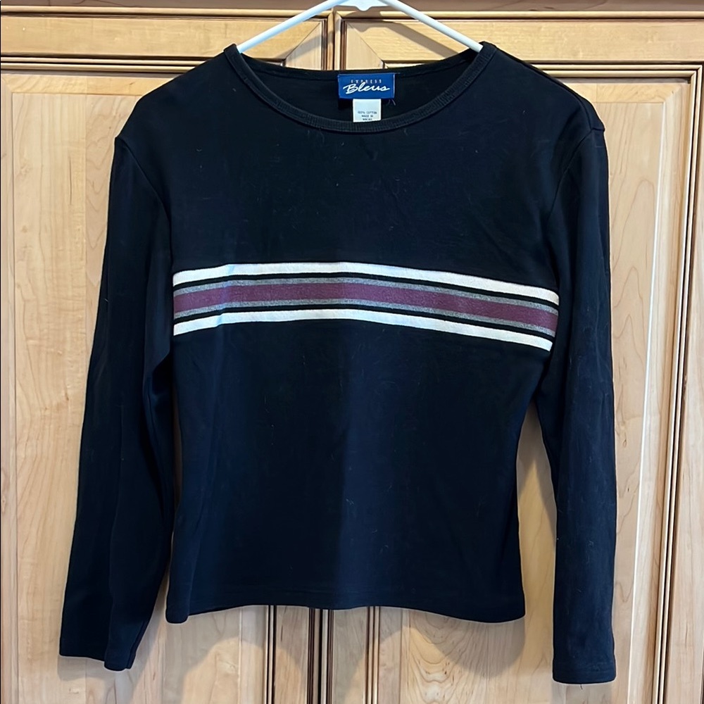 Black Long Sleeve Knit Top Striped